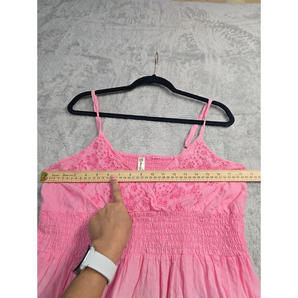 Women's Plus Sz 1X Pink Ombre Cotton Maxi Dress Boho Eyelet Lace Tiered Sundress - Picture 10 of 11